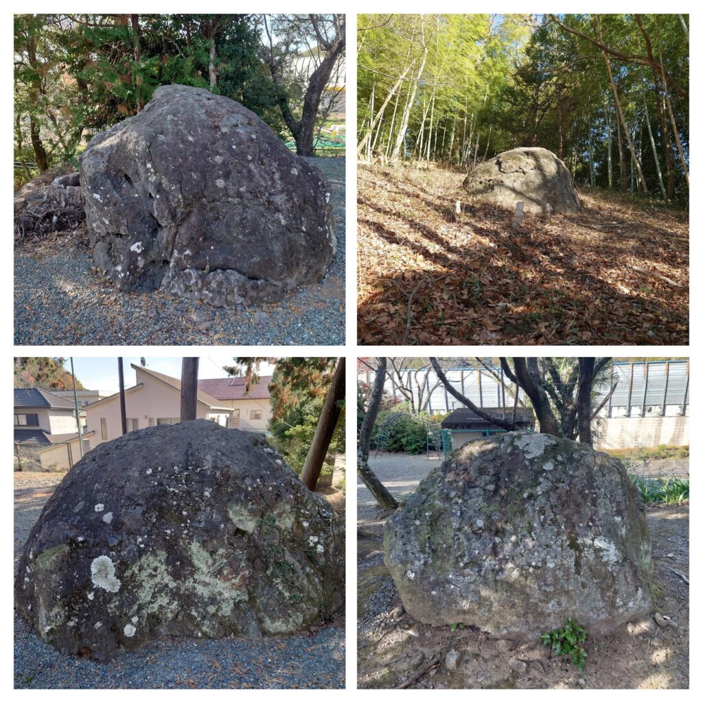 神社境内にもいくつかの玄武岩の巨石が見られる。